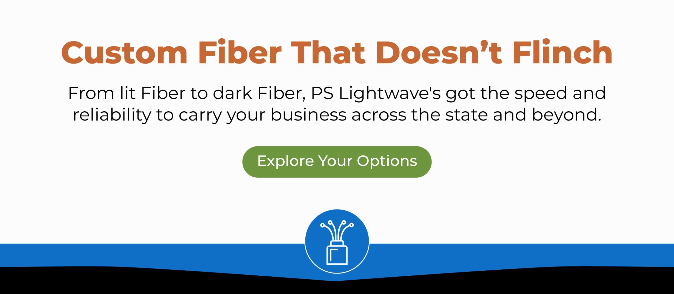 Message promoting PS Lightwave’s customizable fiber internet services with a green button labeled “Explore Your Options.”