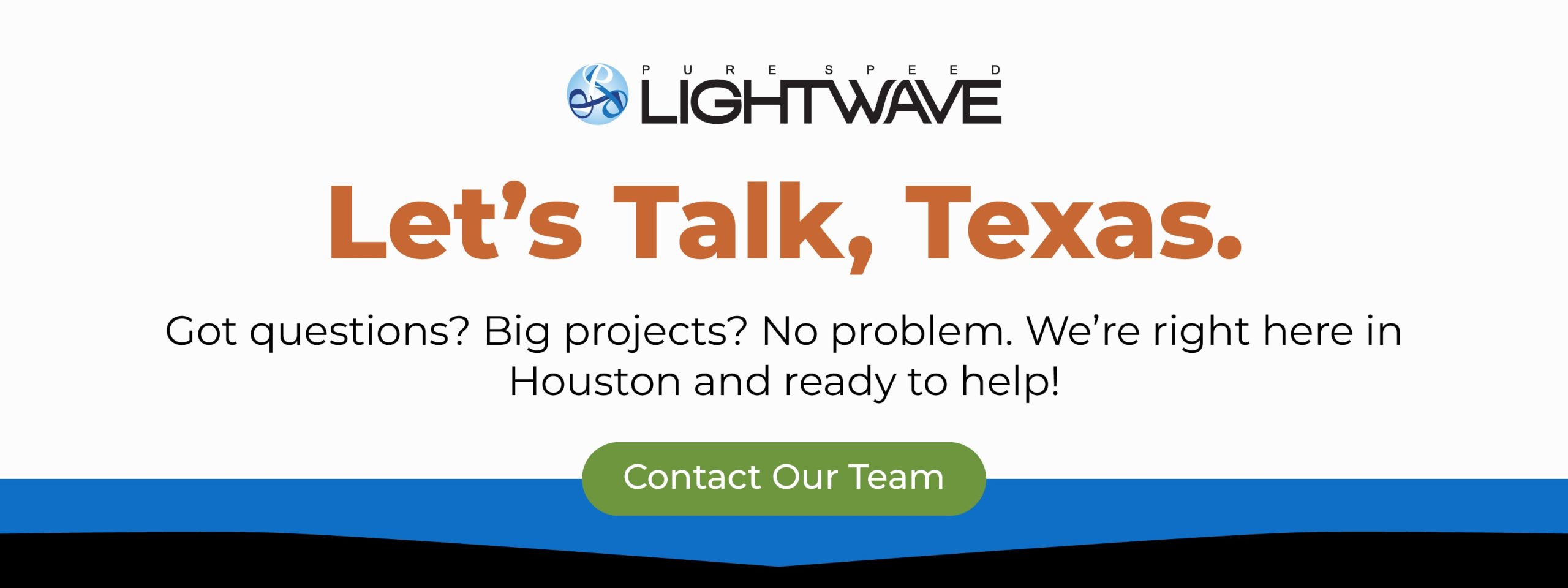 LightWave banner with “Let’s Talk, Texas” headline and a call to contact their Houston-based team for law office phone system support.