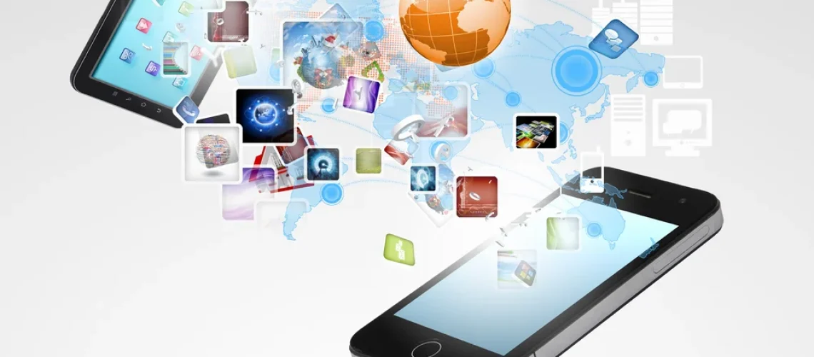 Modern-communication-technology-illustration-with-mobile-phone-and-high-tech-background